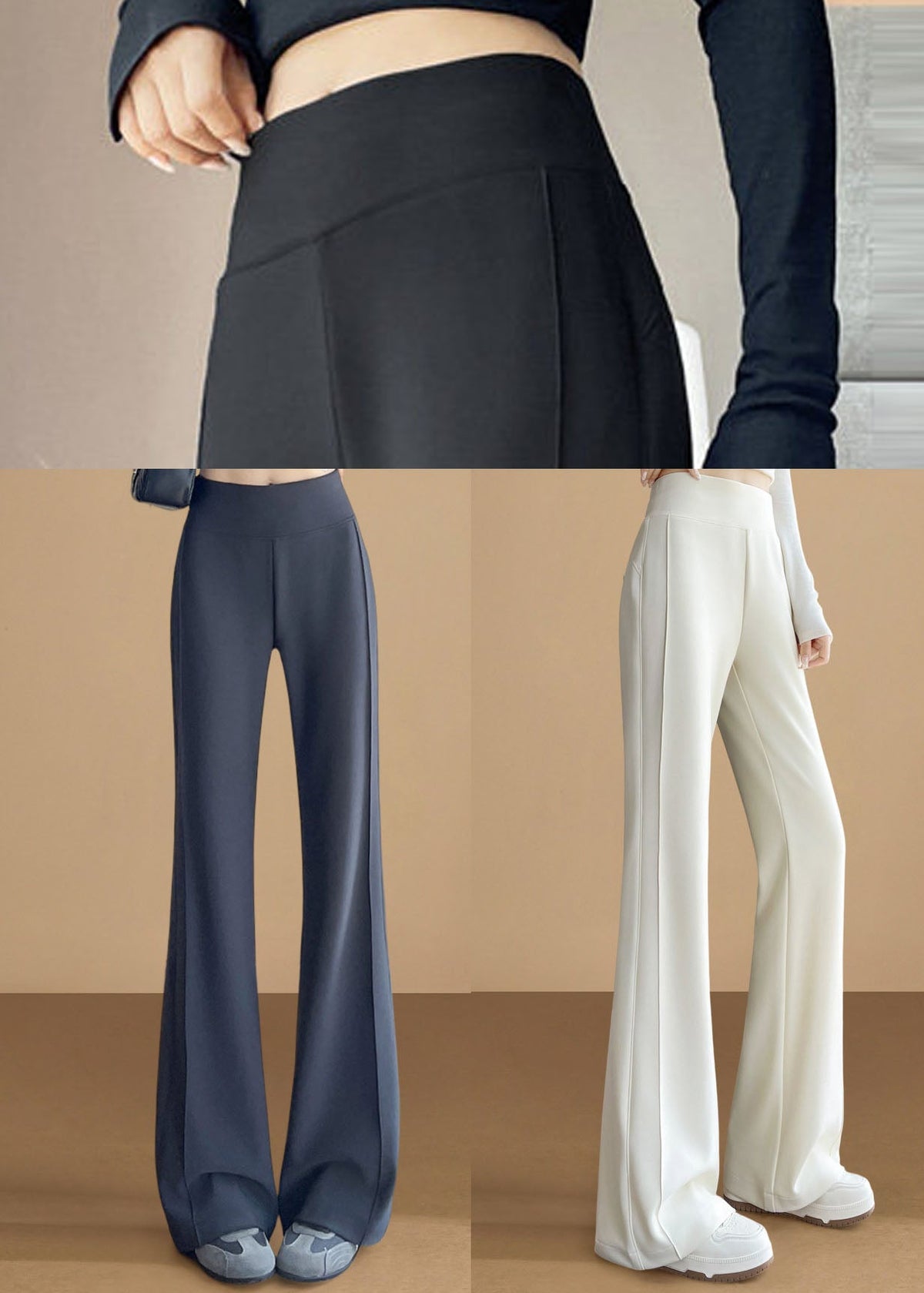 Silm Fit White Highb Waist Cotton Flare Bottoms Pants Fall