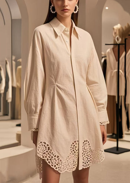 Silm Fit White Hollow Out Cotton Mini Dress Spring