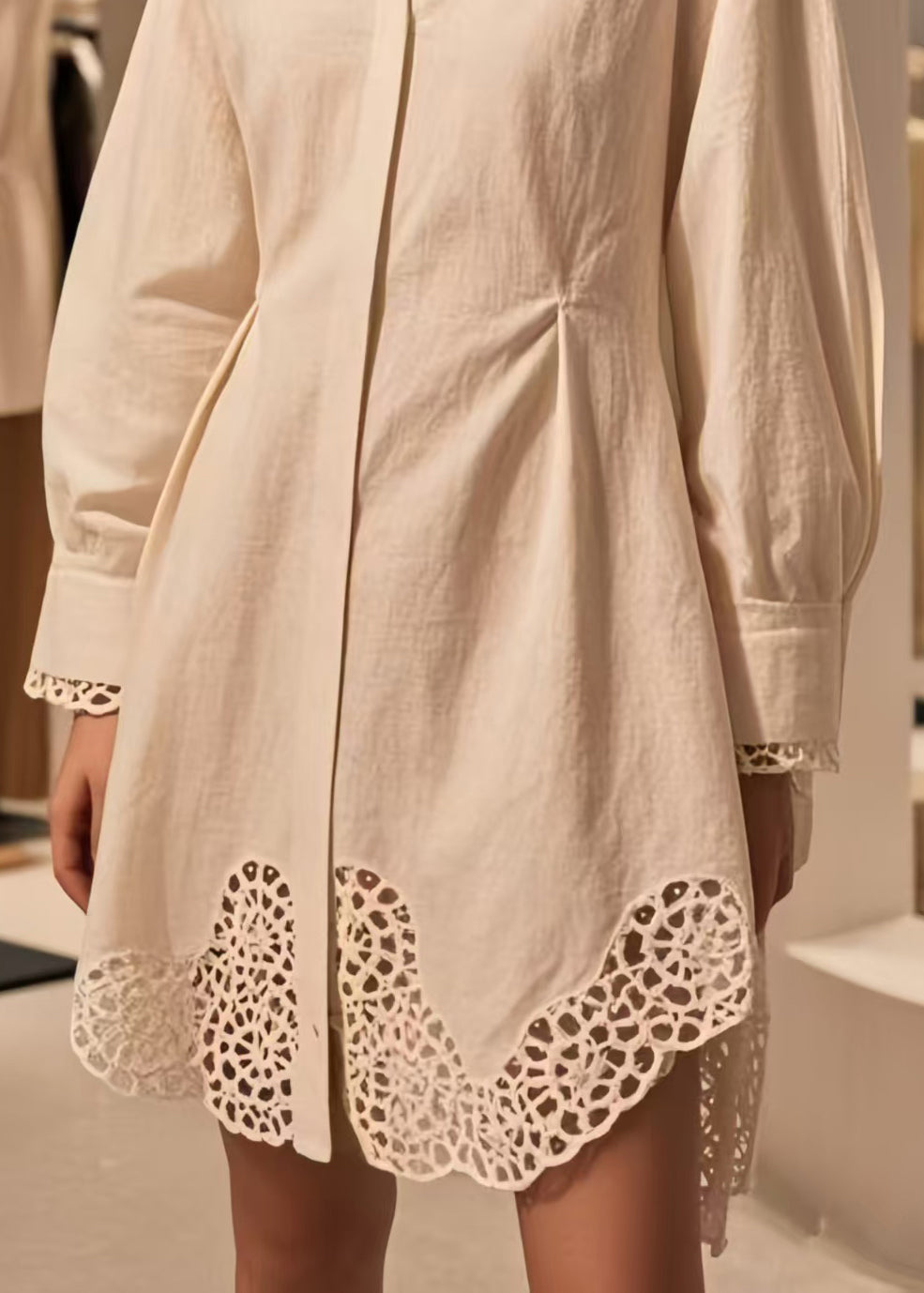 Silm Fit White Hollow Out Cotton Mini Dress Spring