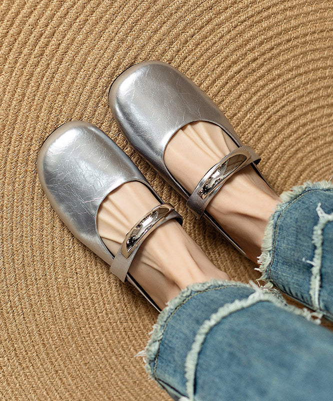 Silver Cowhide Leather Women Splicing Sequined Slide Sandals