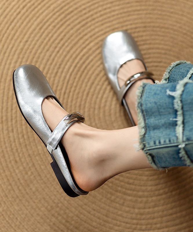 Silver Cowhide Leather Women Splicing Sequined Slide Sandals