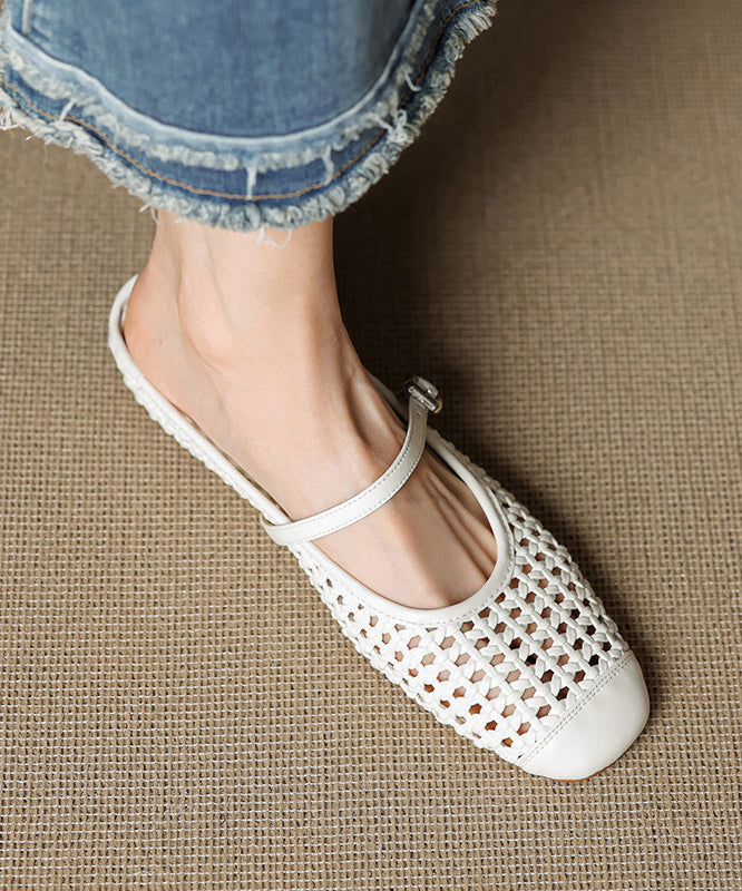 Silver Hollow Out Splicing Slide Sandals Cowhide Leather