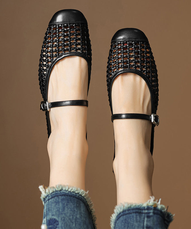 Silver Hollow Out Splicing Slide Sandals Cowhide Leather