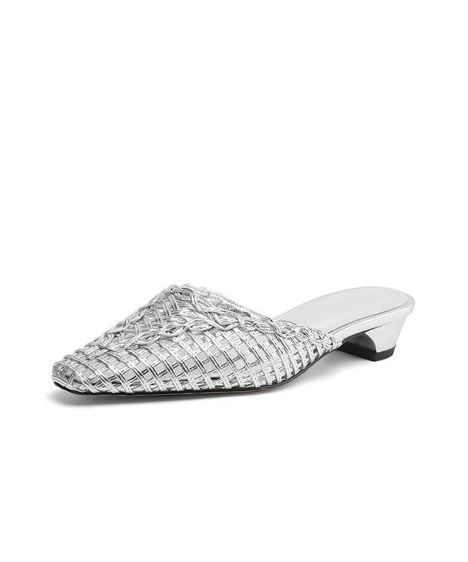 Silver Splicing Slide Sandals Hollow Out Breathable Faux Leather