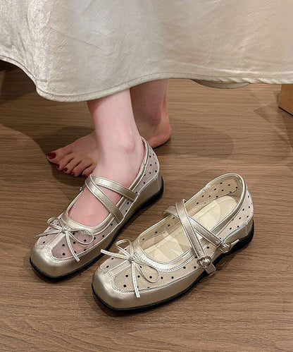 Silver Tulle Splicing Bow Buckle Strap Wedge Heels Shoes