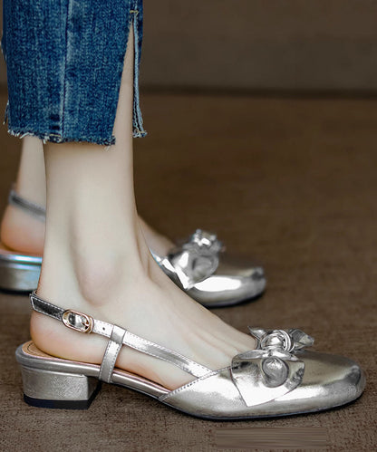 Silvery Sandals Faux Leather Boutique Bow Sandals