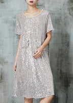 Silvery Sequins Mid Dress Nail Bead Summer