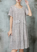 Load image into Gallery viewer, Silvery Sequins Mid Dress Nail Bead Summer