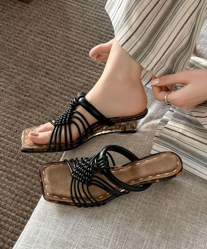 Silvery Wedge Cowhide Leather Women Thong Sandals