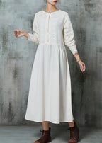 Simple Apricot Embroidered Cotton Vacation Dresses Spring