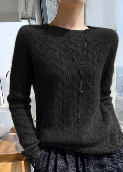 Simple Apricot O Neck Thick Warm Cashmere Knit Sweaters Winter