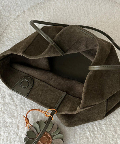Simple Army Green Large Capacity Drawstring Fine Suede Shoulder Bags
