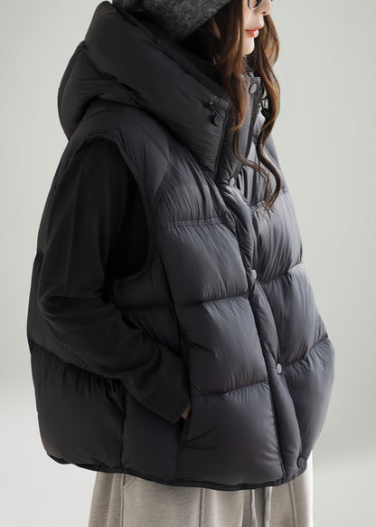 Simple Black  Fine Cotton Filled Women Witner Vests