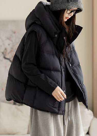 Simple Black  Fine Cotton Filled Women Witner Vests