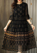 Simple Black Embroidered Patchwork Tulle Maxi Dresses Summer