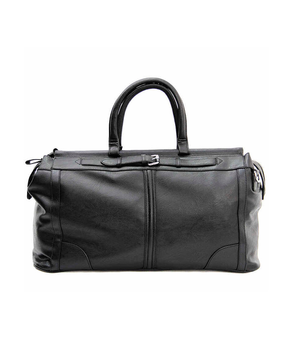 Simple Black Large Capacity Solid Durable Faux Leather Duffel Bag