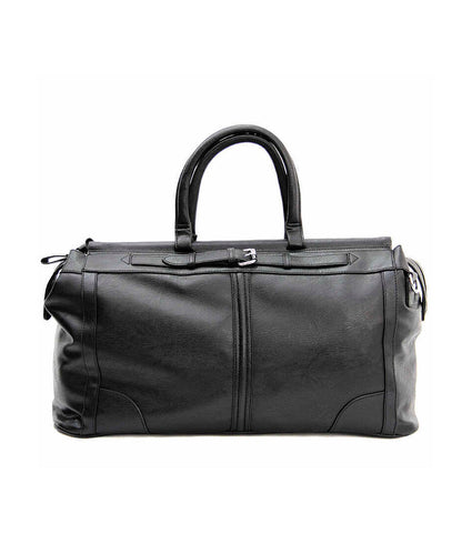 Simple Black Large Capacity Solid Durable Faux Leather Duffel Bag