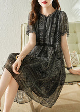 Load image into Gallery viewer, Simple Black O Neck Lace Patchwork Print Chiffon Dresses Summer