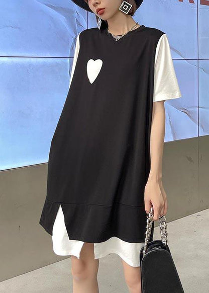 Simple Black Patchwork side open asymmetrical design Maxi Dress Summer - SooLinen