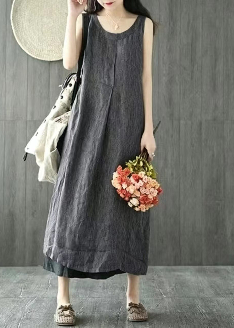 Simple Black Striped O-Neck Long Dresses Sleeveless