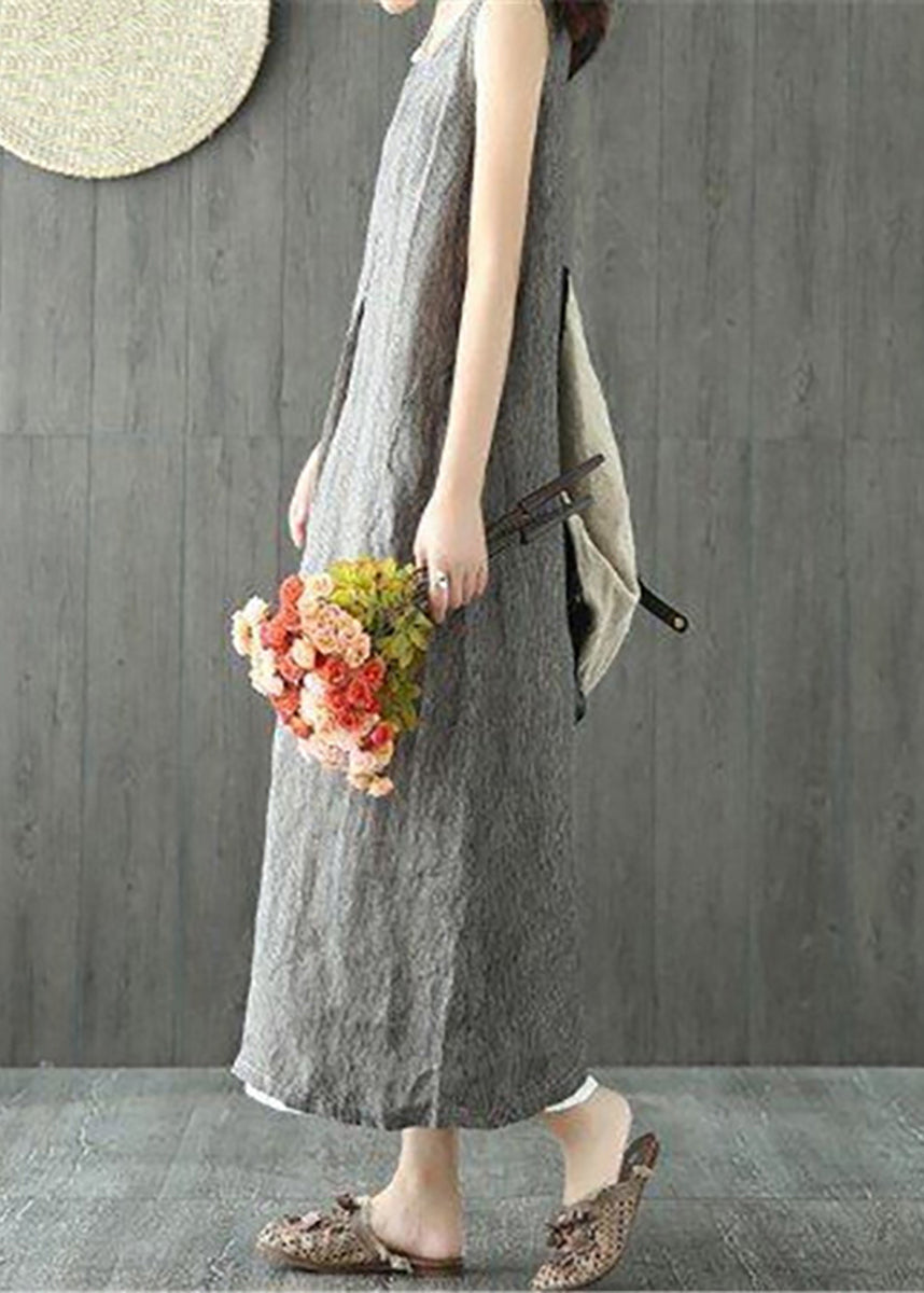 Simple Black Striped O-Neck Long Dresses Sleeveless