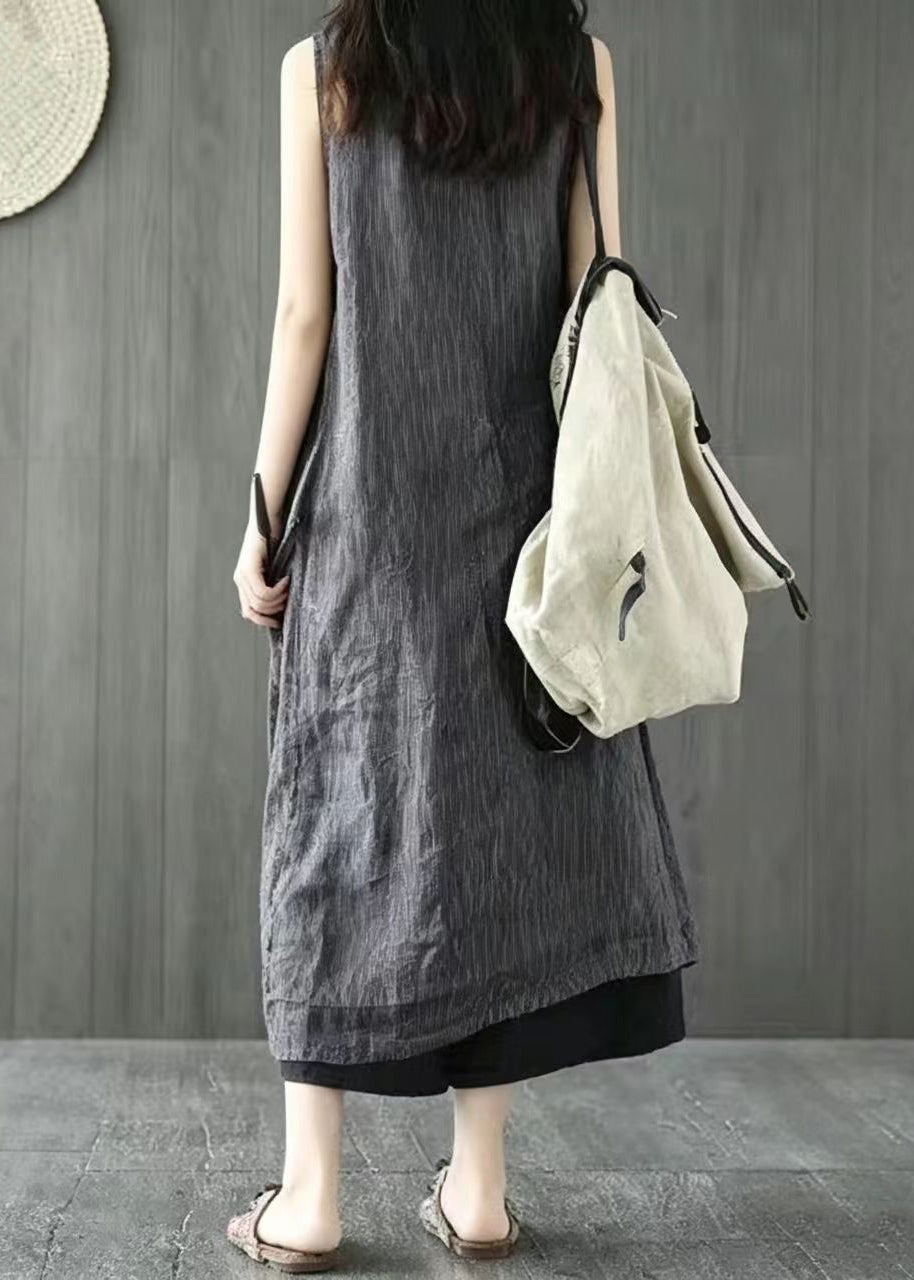 Simple Black Striped O-Neck Long Dresses Sleeveless