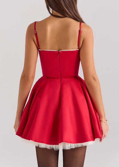 Simple Black Tulle Patchwork Mini Spaghetti Strap Dress Summer
