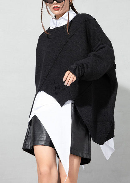 Simple Black cozy Solid Knit Sweater Spring