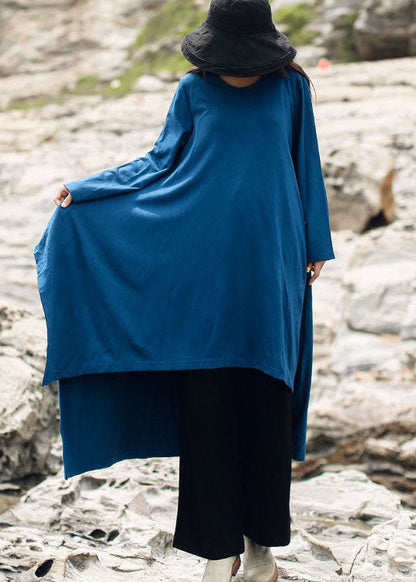 Simple Blue Asymmetrical Casual Cotton Dress Spring