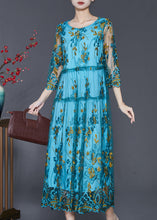 Load image into Gallery viewer, Simple Blue Embroidered Tulle Vacation Dresses Summer