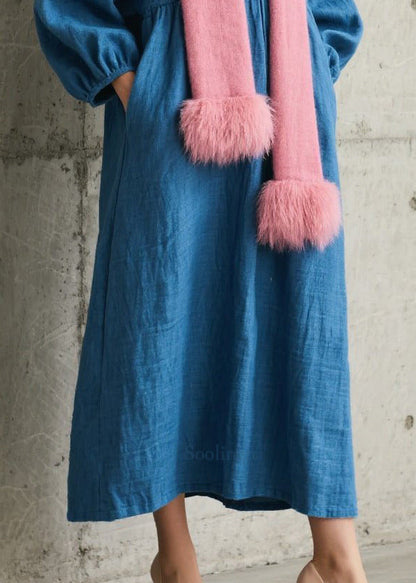 Simple Blue Oversized Cotton Long Dress Fall