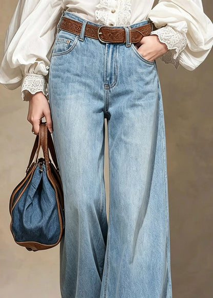 Simple Blue Pockets Wide Leg Jeans Fall