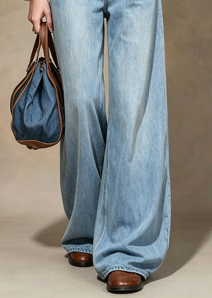 Simple Blue Pockets Wide Leg Jeans Fall