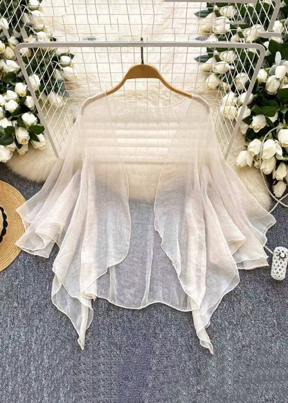 Simple Blue V Neck Solid Tulle Cardigan Summer