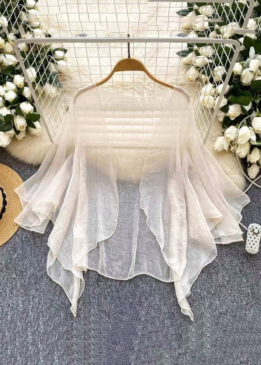 Simple Blue V Neck Solid Tulle Cardigan Summer