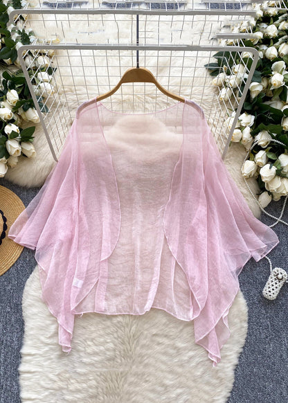 Simple Blue V Neck Solid Tulle Cardigan Summer