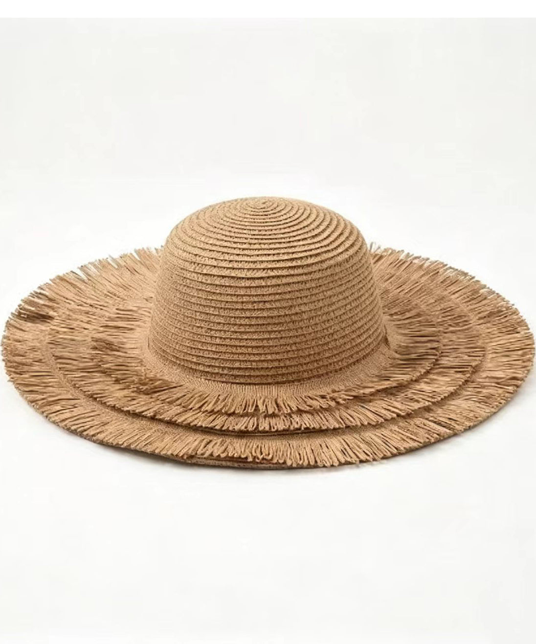 Simple Brown Large Capacity Straw Woven Floppy Sun Hat And Shoulder Handbag Two Pieces Set
