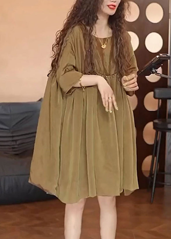 Simple Brown Oversized Chiffon Day Dress Summer