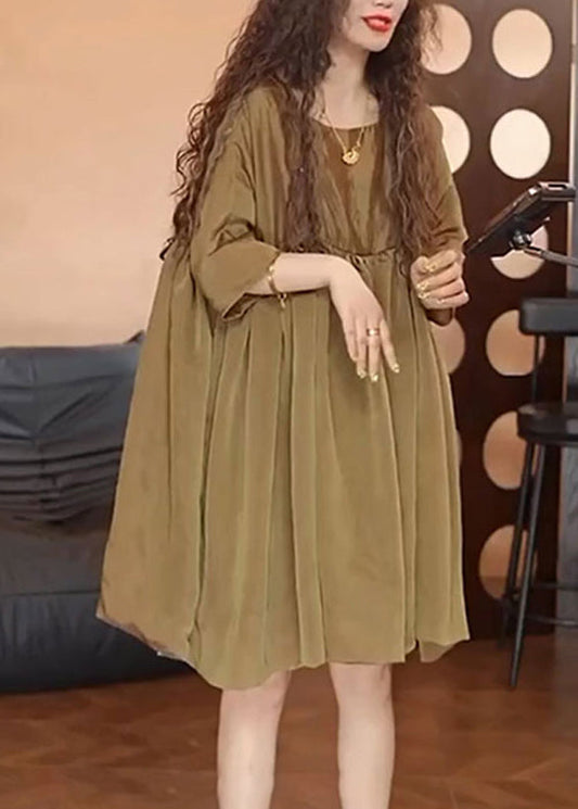 Simple Brown Oversized Chiffon Day Dress Summer