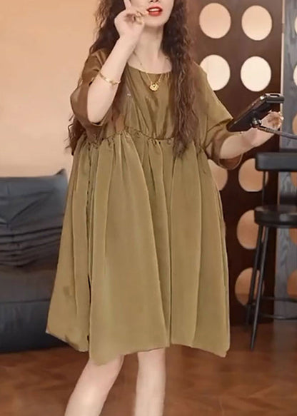 Simple Brown Oversized Chiffon Day Dress Summer