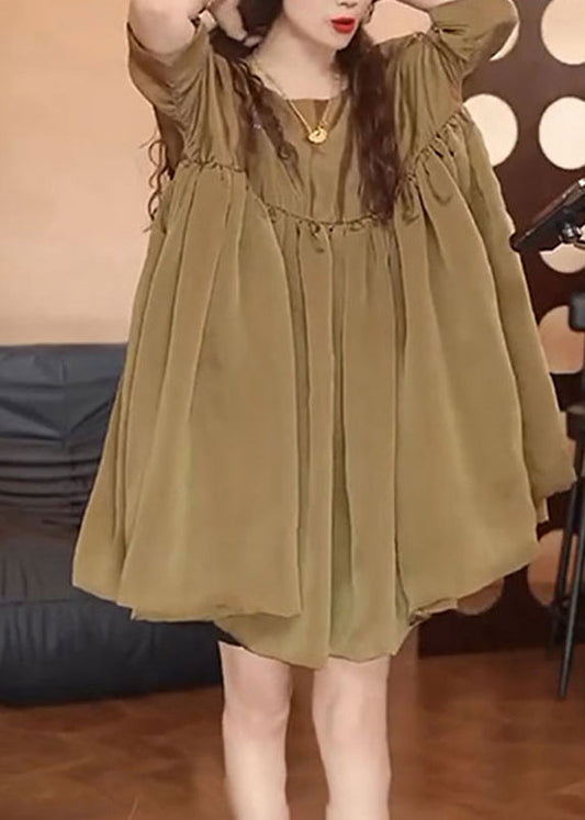 Simple Brown Oversized Chiffon Day Dress Summer