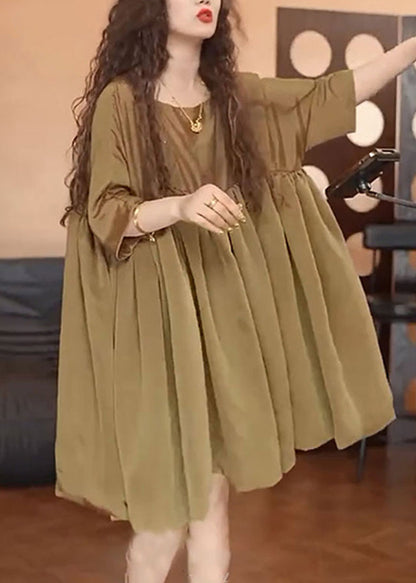Simple Brown Oversized Chiffon Day Dress Summer