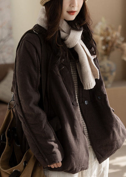 Simple Brown Oversized Fine Cotton Filled Trench Winter
