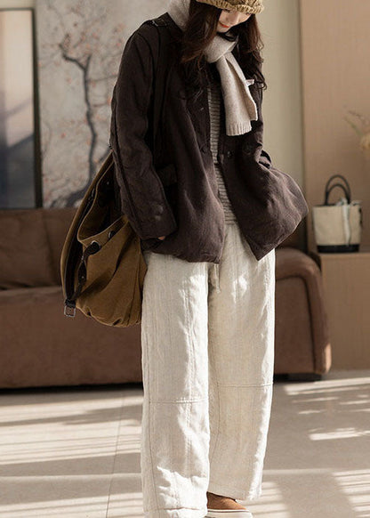 Simple Brown Oversized Fine Cotton Filled Trench Winter