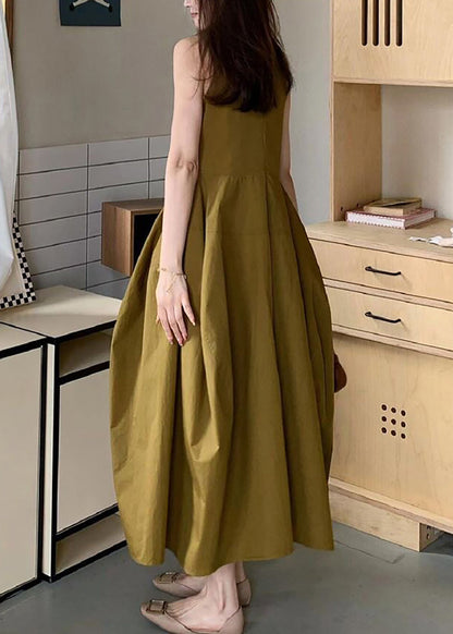 Simple Brown Yellow Pockets Exra Large Hem Dresses Sleeveless