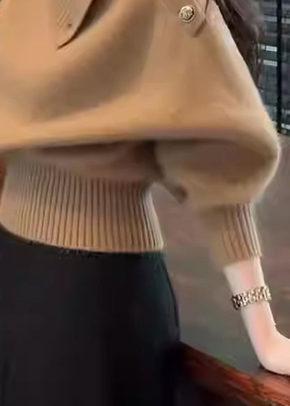 Simple Coffee Button Cozy Knit Sweater Winter