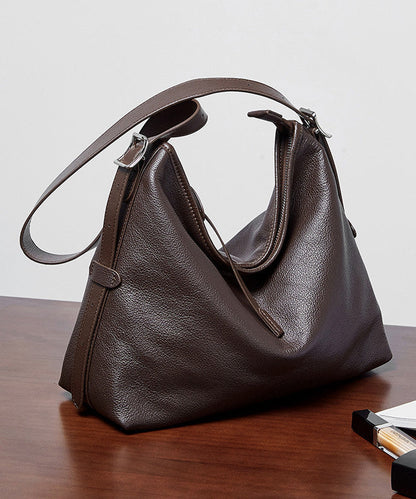 Simple Coffee Calf Leather Large Capacity Shoulder Bag
