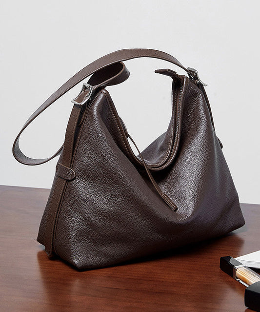 Simple Coffee Calf Leather Large Capacity Shoulder Bag