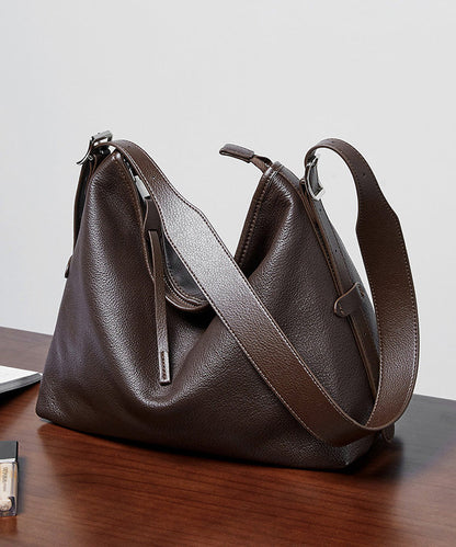Simple Coffee Calf Leather Large Capacity Shoulder Bag