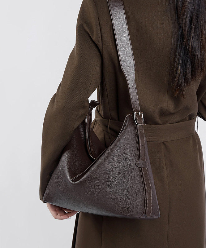 Simple Coffee Calf Leather Large Capacity Shoulder Bag